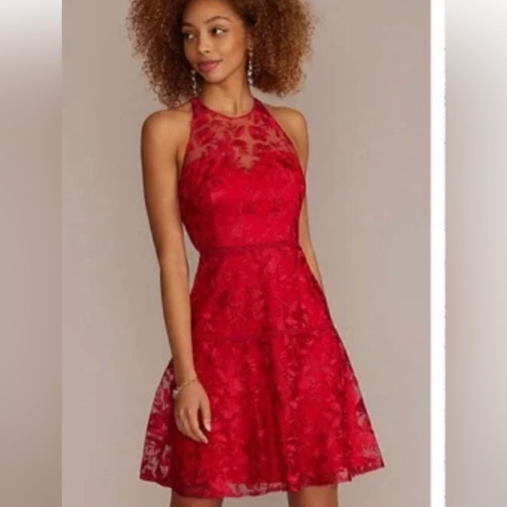 David’s Bridal Lace Halter Sleeveless MIDI Dress - Picture 5 of 7